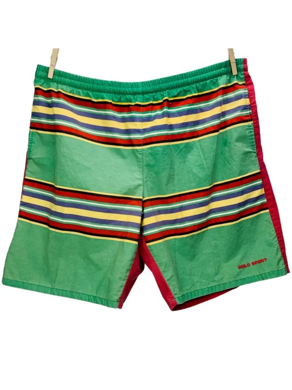 VTG Ralph Lauren Polo Sport Mens Swim Trunks Red Green Yellow Stripe Size XL